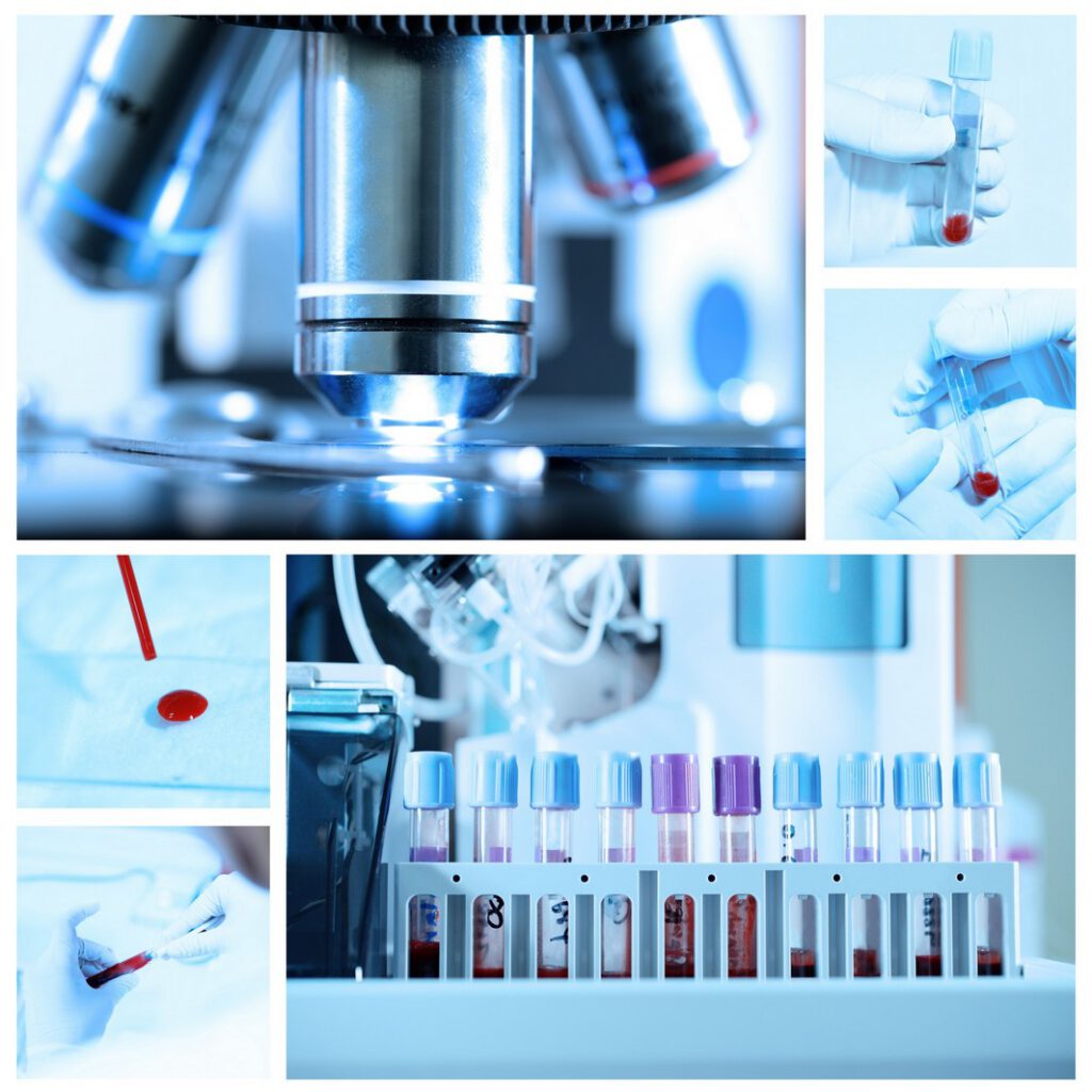 Microscope and laboratory samples used for in-house testing