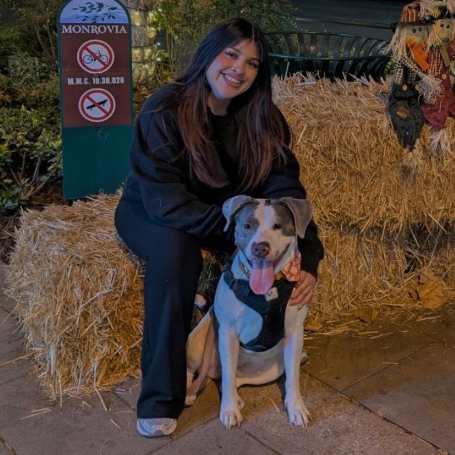 Rachel of the Best Friends Pet Hospital team with her dog in Monrovia